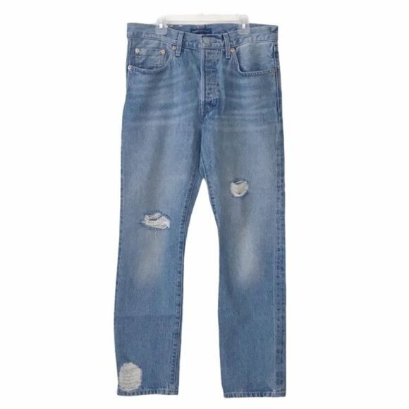 Levis Made & Crafted 501 Straight Leg Blue Distressed Denim Jeans Levi's W28 - Picture 1 of 8